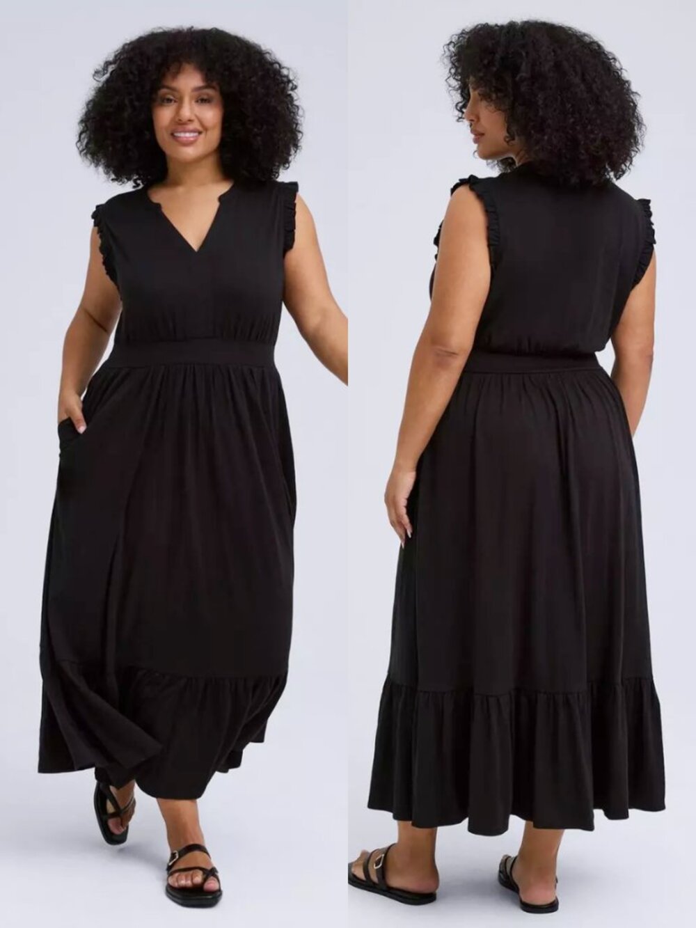 NWT Torrid 2 Belle Isle Black V-Neck Ruffle Sleeve Midi Dress 2X 18 20